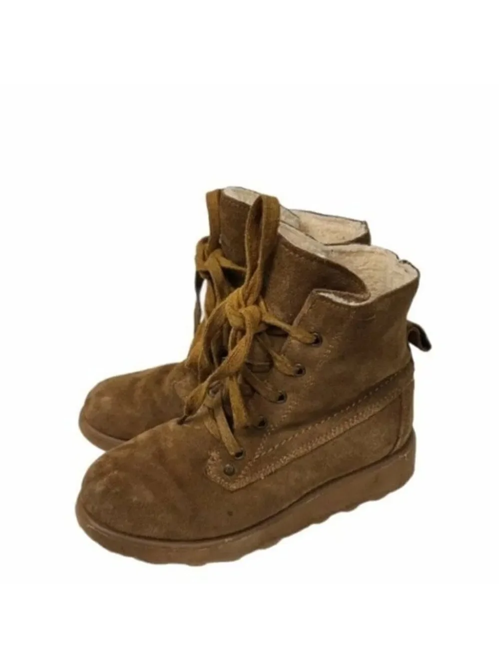 BearPaw Krista Youth Suede & Wool Lace Up Mid Calf Boots Girls 2